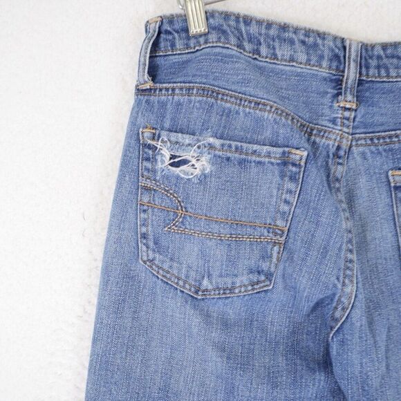 American Eagle Blue Factory Distressed Denim Jeans 4R 32/26 Mid Rise - Picture 9 of 13